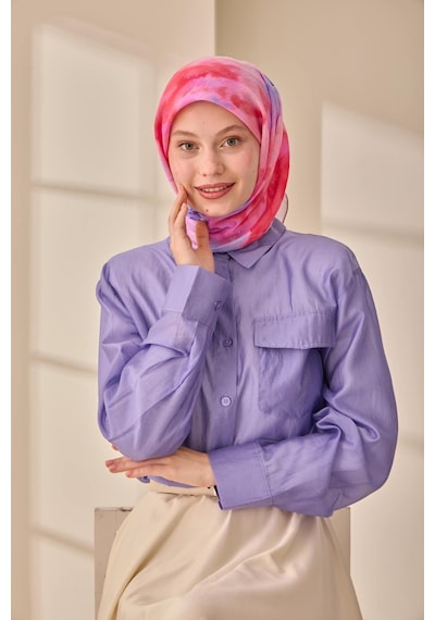 Silk Home Olinda İpek Eşarp 47004-23 Pudra, Mavi, Mor, Narçiçeği