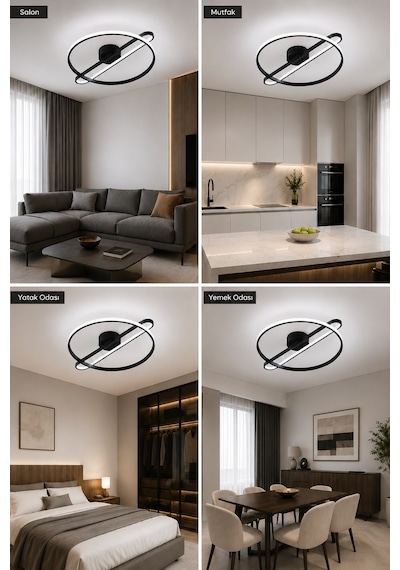 Alora Led Plafonyer Avize Beyaz Işık Siyah