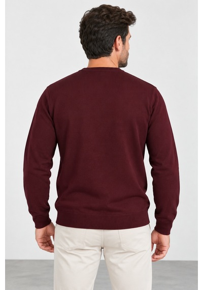 Bihan Store Erkek V Yaka Tek Plaka Kazak Zamansız Şıklık & Günlük Kullanım 7802-bordo