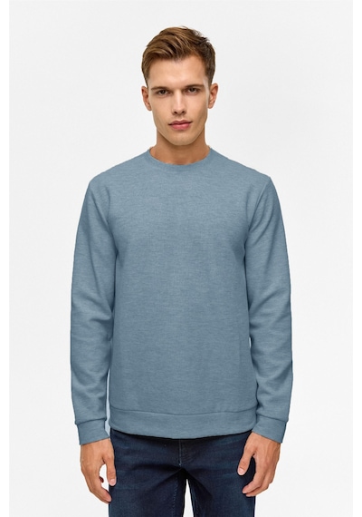 Süvari Bol Kesim O Yaka Melanj Desenli Waffle Sweatshirt Parlement Mavi M08