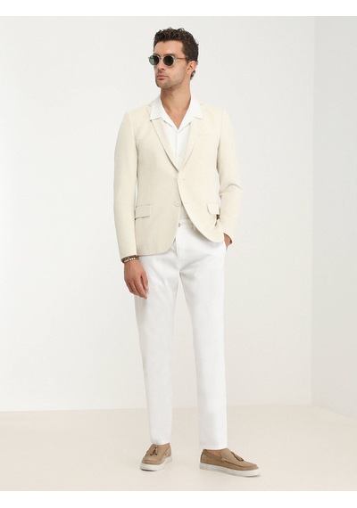 Kip Ekru Düz Slim Fit Örme Ceket 001