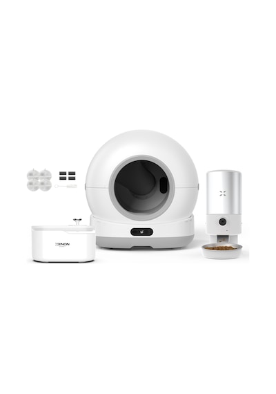 Xenon Smart Akıllı Kedi Tuvaleti, Çelik Mama Kabı Ve Su Pınarı 4'lü Pet Ürünleri Seti 006 Beyaz