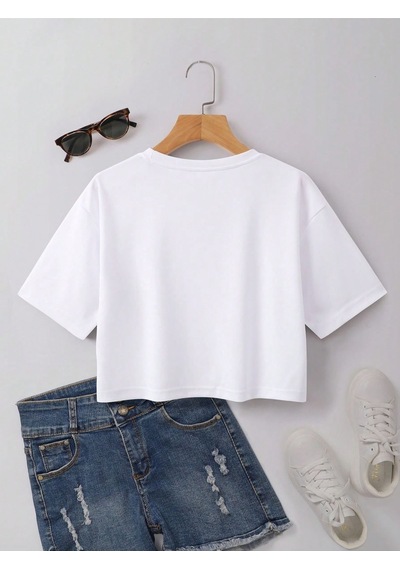 Paris City Of Love Baskılı Kadın Crop Beyaz T-shirt Beyaz-280966 Paris City Of Love Baskılı Kadın Crop Beyaz T-shirt Beyaz-280966