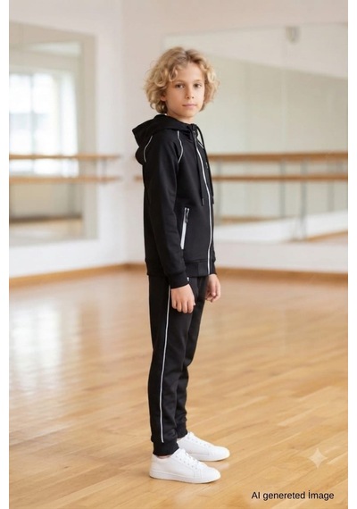 Pina Kids Erkek Çocuk Scuba Atheletic Reglan Kol Kapüşonlu Dalgıç Kumaş Eşofman Takımı Esf7028 siyah
