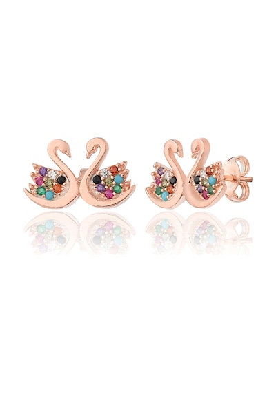 925 ayar Gümüş Mix Zirkon Taşlı Rose Kaplama Kuğu Modeli küpe
