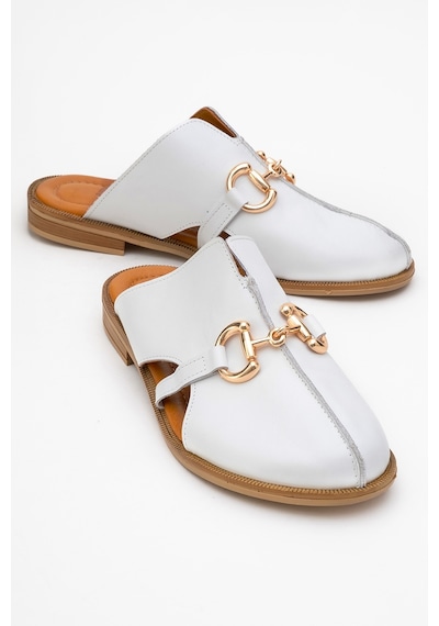 Luvishoes Luvi Shoes Favor Beyaz Cilt Hakiki Deri Tokalı Önü Kapalı Kadın Terlik Beyaz
