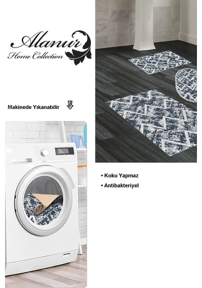 Dekoreko Kaymaz Taban Djt 3 Lü Banyo Paspas Takımı Yıldız Deri Karışık Iskandinav F5128 Mavi