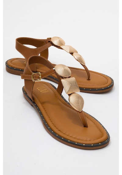 Luvishoes Luvi Shoes Helen Taba Hakiki Deri Parmak Arası Gold Tokalı Kadın Sandalet Taba Luvishoes Luvi Shoes Helen Taba Hakiki Deri Parmak Arası Gold Tokalı Kadın Sandalet Taba