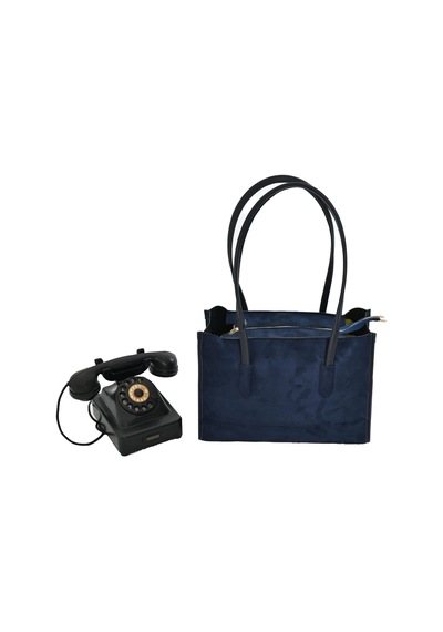Bayan Süet Çanta Elegant Tote - Bej Lacivert