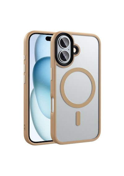 Apple Uyumlu iPhone 16 Plus Kılıf Mat Arka Yüzey Wireless Şarj Özellikli Casen Flet Magsafe Kılıf Desert Titanyum