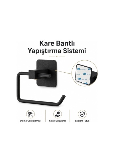 Tr Yapışkanlı Siyah Kare Açık Tuvalet Kağıtlığı Wc Kağıtlık Tuvalet Kağıdı Askısı Diğer