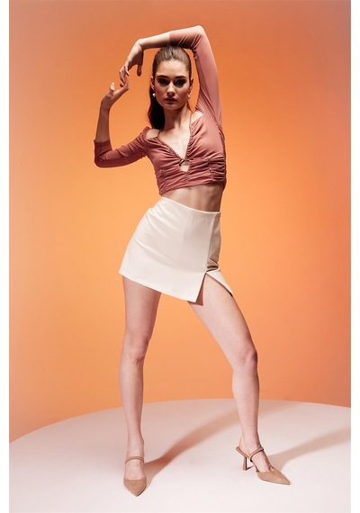 Sherin Pembe Göğüs Dekolteli Fermuarlı Büstiyer SS23CT4731PE-PEMBE Pembe