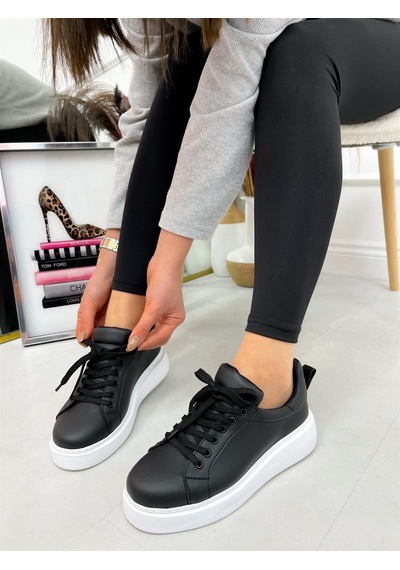 Erva'nın Butiği Siyah Cilt Vermont Kadın Bağcıklı Sneakers-4169