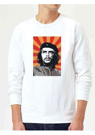Che Guevara Red Yellow Baskılı Beyaz Erkek Örme Sweatshirt