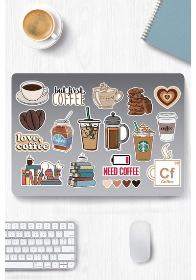 Kahve Temalı Sticker Etiket Seti - Coffee Sticker - Laptop Notebook Telefon Diğer