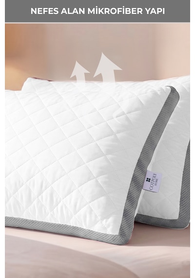 2'li Klimalı Yastık 50x70 Cm Terletmeyen, Hava Alan Mikrofiber Uyku Yastığı Gri