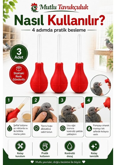 Tr Güvercin Besleme Aparatı, Sıkılabilir Gövdeli Manuel Mama Pompası 3 Adet