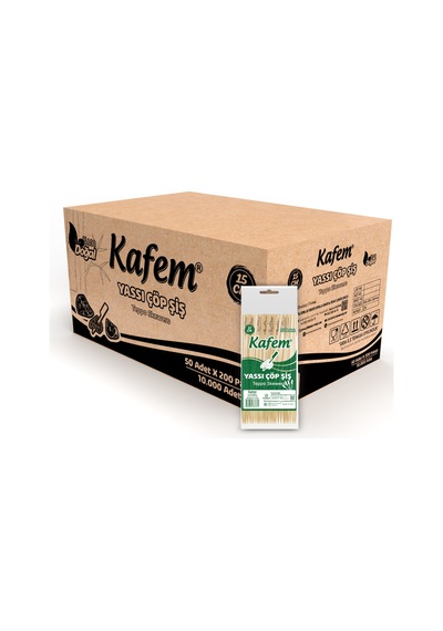 Kafem Yassı Çöp Şiş - Sunum Kürdanı 15 cm 50 Li x 200 Paket (Koli)