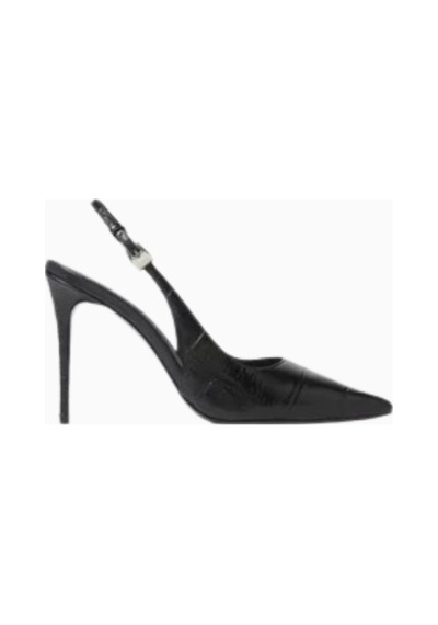 Castle Black Black Suede Studio Branca 100 Siyah Deri Sivri Burun, 100mm Slingback Topuklu Ayakkabı 38