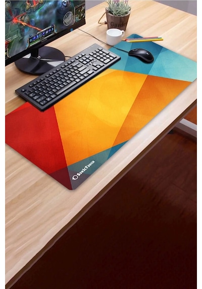 Sonictouch Ultragrand Geometrik Renkler Gamer Oyuncu Xxl Sarı Kırmızı Klavye Mouse Pad 40x90cm Mousepad