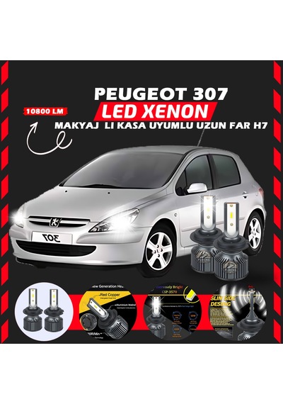 Peugeot 307 Makyajlı Kasa Uzun Far Uyumlu Şimşek Etkili Led Xenon Premium Series H7