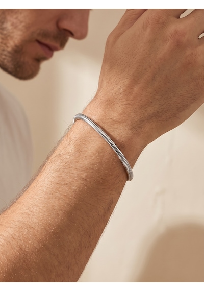 Spiral Örgü Erkek Çelik Zincir Hediye Maskülen Bileklik 6mm 01891 Beyaz