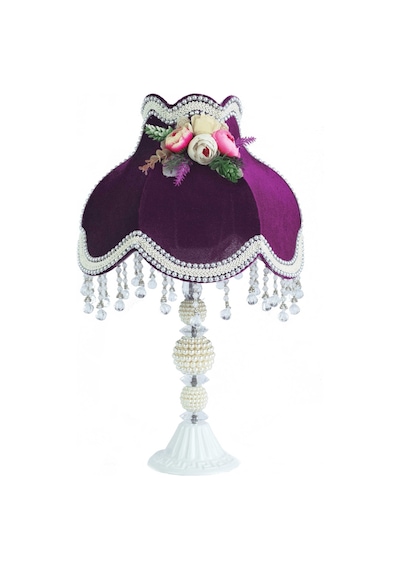 Mürdüm Kadife 3d Çiçek Dekorlu Gece Lambası Abajur 50x30cm Ab0025p