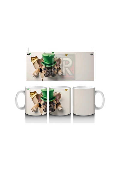 St. Patrick Şapkalı Neşeli Bulldog Baskılı Kahve Kupası Renkli