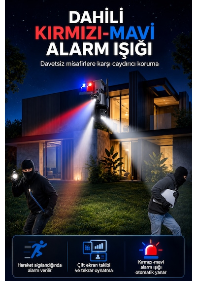 ARM-318 Dual Lens 6MP Çift Kameralı Akıllı WiFi Güvenlik Kamerası 360° Dönebilen Gece Görüşlü Dış Mekan IP Kamera