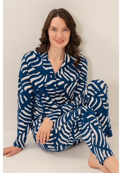 Arnetta Kadın Lacivert Desenli Gömlek Pijama Takımı Ar3766-s-v1 Ar3766-s-v1