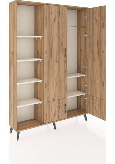 Arges Dolap 6 Raflı 4 Kapaklı Tek Askılı 132x30x195 Çam-çam/a... Çam