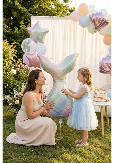 Makaron Denizkızı Kuyruğu Folyo Balon 50x81 Cm Denizkızı Temalı Çocuk Doğum Günü Parti Süsü Çok Renkli