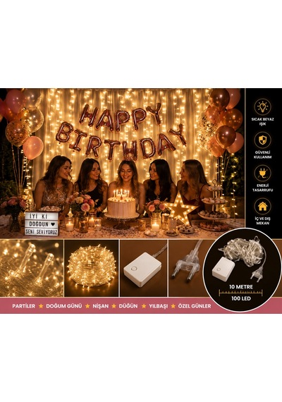 Gün Işığı Peri Led Işık 8 Fonksiyon 10 Metre 100 Ledli Dekoratif Yılbaşı Ağacı Parti Ev Oda Süsleme Diğer