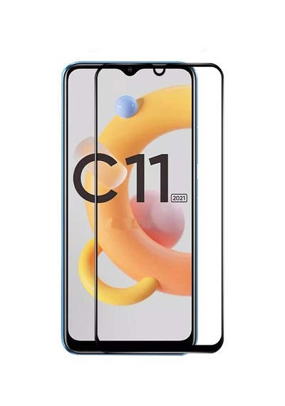 Microcase Realme C11 2021 Tam Kaplayan Çerçeveli Cam - Siyah