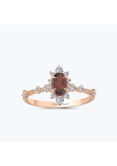 Altınbaş Pırlanta Garnet Taşlı Oval Yüzük Pnf004pgrn-14k