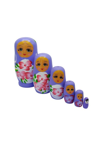 Ahşap Matruşka Bebek Altılı Set Mor