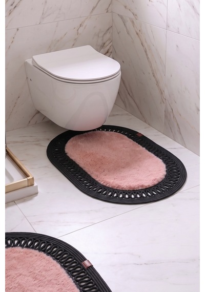 Banyo Paspası Takımı 60x100+40x60 Cm İç Trikot Pembe & Siyah