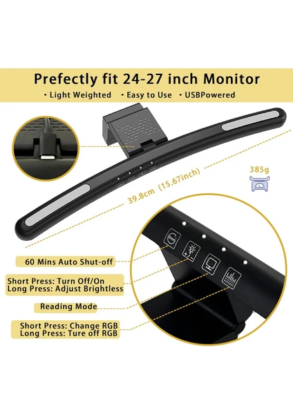 Yesnıce Curved Monitörü 24-27 Inch Işık Çubuğu Led Işıklar Göz Bakımı, Masaüstü 3 Kademeli