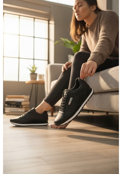 Enoch Klasik Retro Spor Ayakkabı Deri Görünümlü Günlük Sneaker Siyah