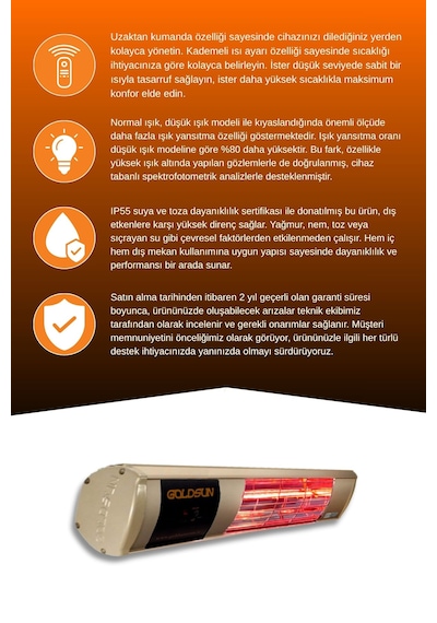 Aqua Plus 2000 Watt Gsa20p Kumandalı Suya Dayanıklı Elektrikli İnfrared Isıtıcı-bej
