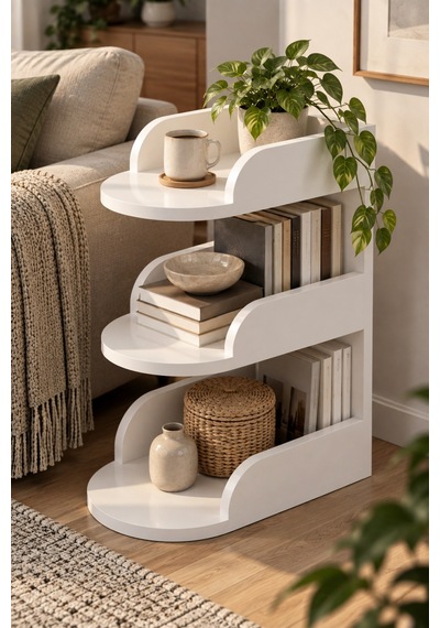 Sulorahome Beyaz Suntalam Yan Sehpa Ve Kitaplık 60x43 Cm
