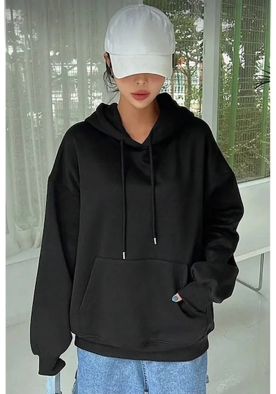 Etiler Collection Erkek Uzun Kol Kapşonlu Basic Sweatshirt Hoodie - Siyah