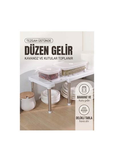 Ayarlanabilir Plastik Raf Dolap İçi Düzenleyici Genişleyebilir Mutfak Banyo Rafı Gri
