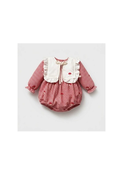 Ministok Cute Muschroom Nakış Detaylı 2li Kız Bebek Romoper Set Kırmızı