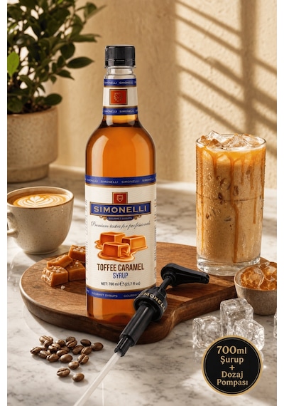 Simonelli Toffee Karamel Kahve Şurubu 700 ML İçecek ve Kokteyl Şurubu + Pompa