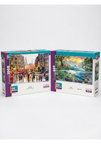 Londra Aslanı Ve Hayvanlar Alemi İkili Set - 1000 + 500 Parça İkili Puzzle Seti