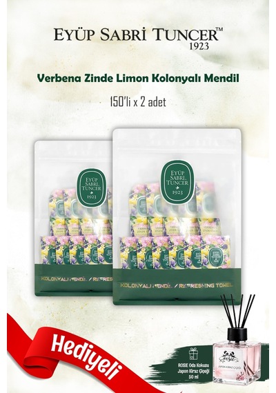 Eyüp Sabri Tuncer 2 Paket x 150'li Verbena & Zinde Limon Koloyalı Mendil ve Rosie Koku Tekli