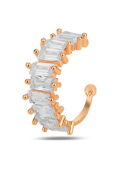 Gümüş Rose Baget Kesim Zirkon Taşlı Sıkıştırmalı Kıkırdak Küpe Ear Cuff