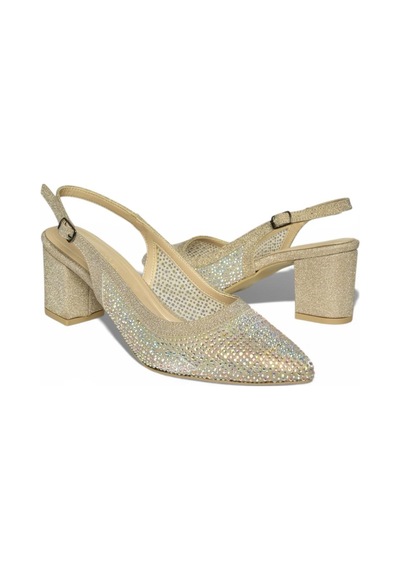 Fox Shoes Y820403014 Altın Sim Kalın Topuklu Kadın Abiye Ayakkabı Altın