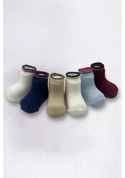 Cocole Socks Erkek Bebek Soket Çorabı Kraft Kutulu 6'lı Set Pamuklu 0-1 Yaş Düz Çok Renkli